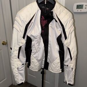 Teknic White Ladies Size 14/44 Motorcycle Jacket Motto Tribal Graphic Protective